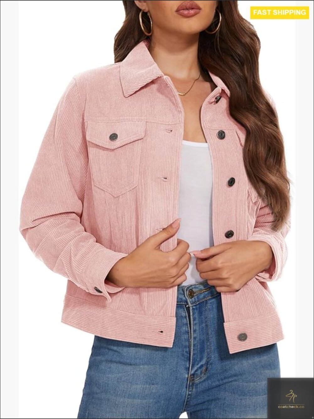 Corduroy Cropped Shacket Button Down Jacket Long Sleeve Casual Outerwear